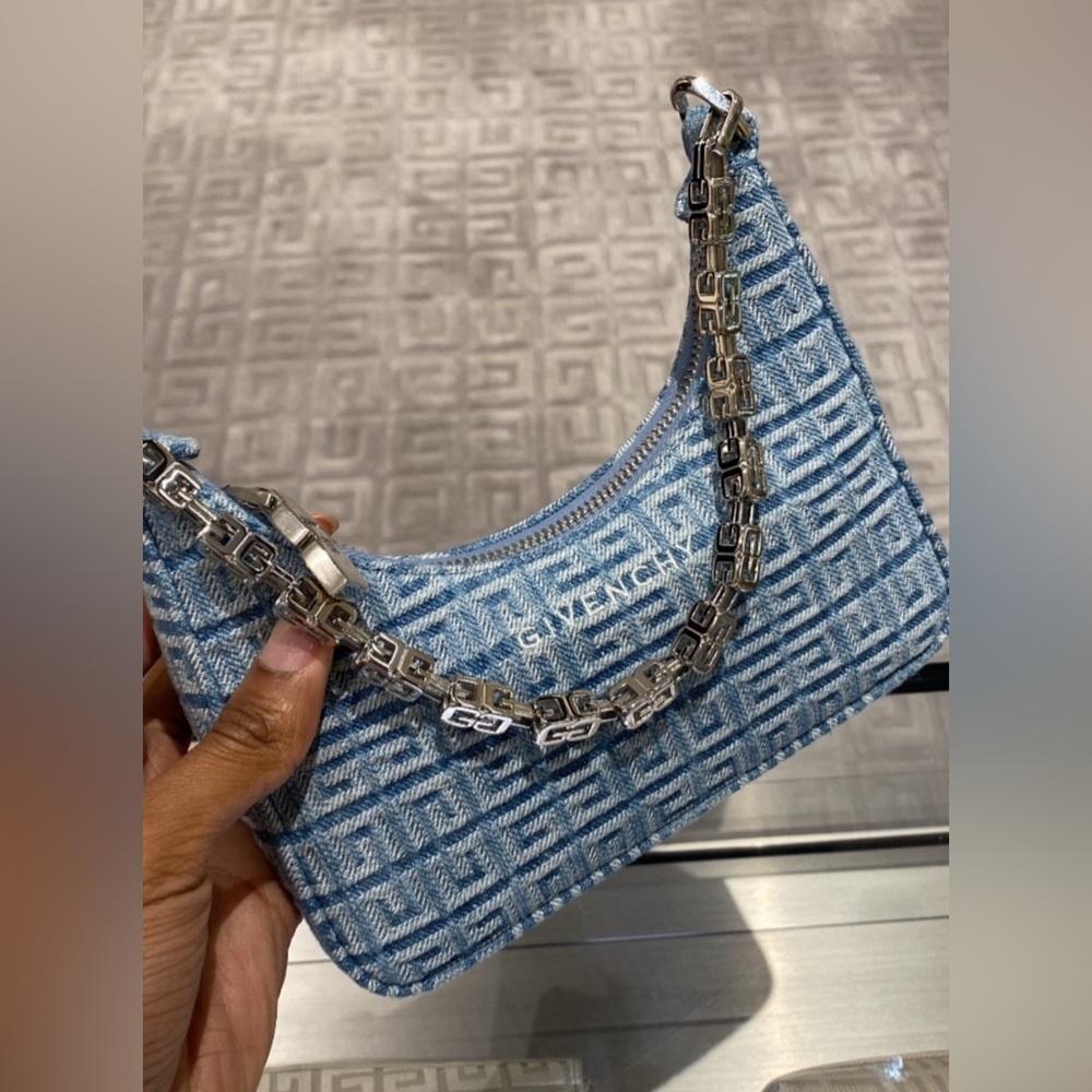 Givenchy Light Blue Monogram Denim Crossbody Bag with Silver Chain